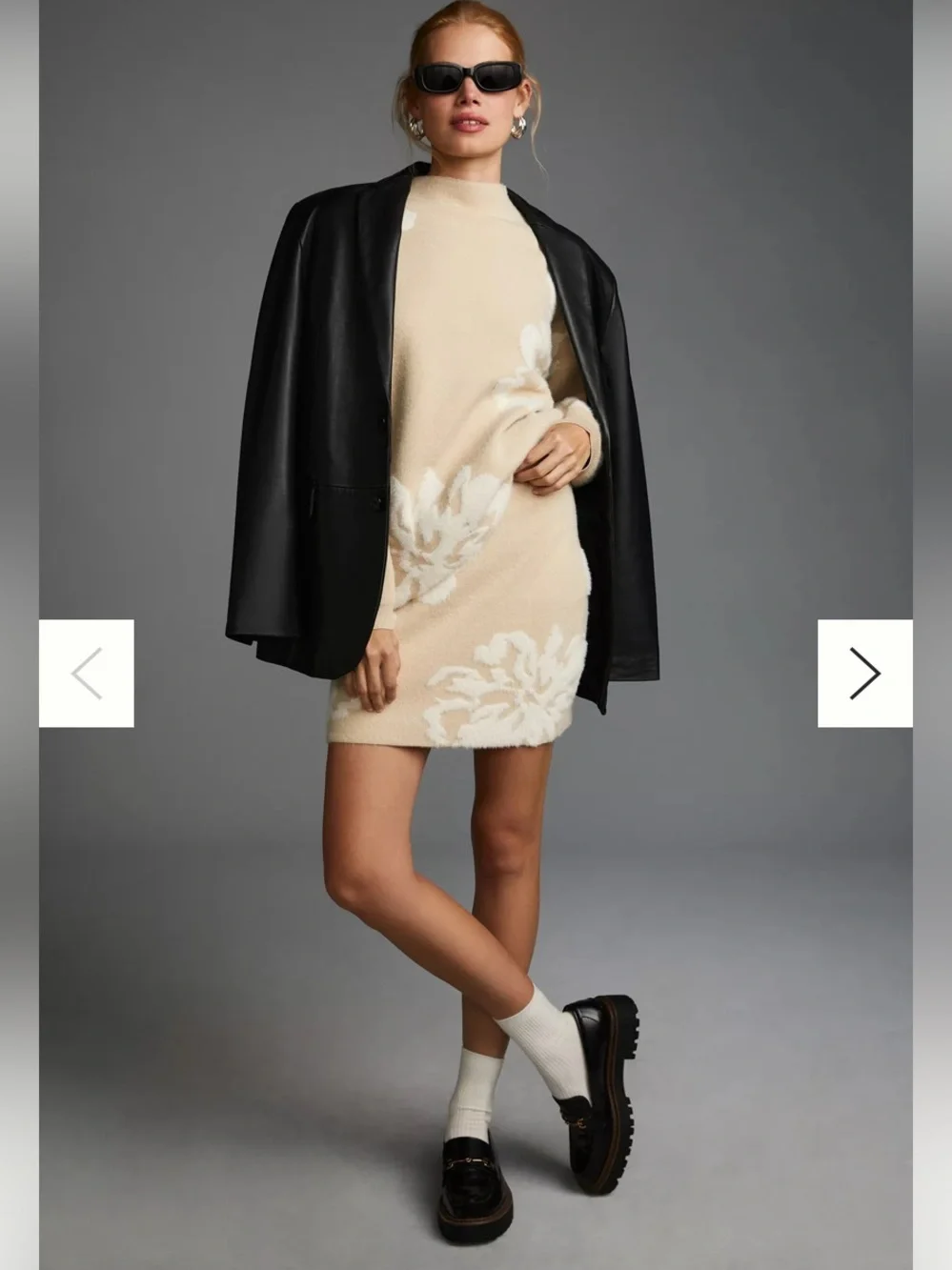 New Anthropologie Sweater Skirt Set Winter Cream Beige Floral Appliqué Fuzzy M